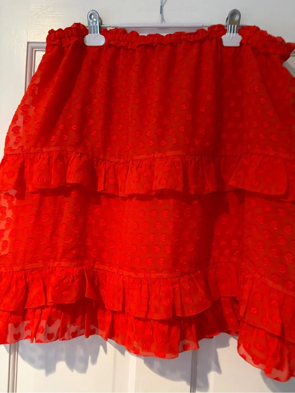 Tory Burch Red Ruffle Tiered Mini Skirt xl